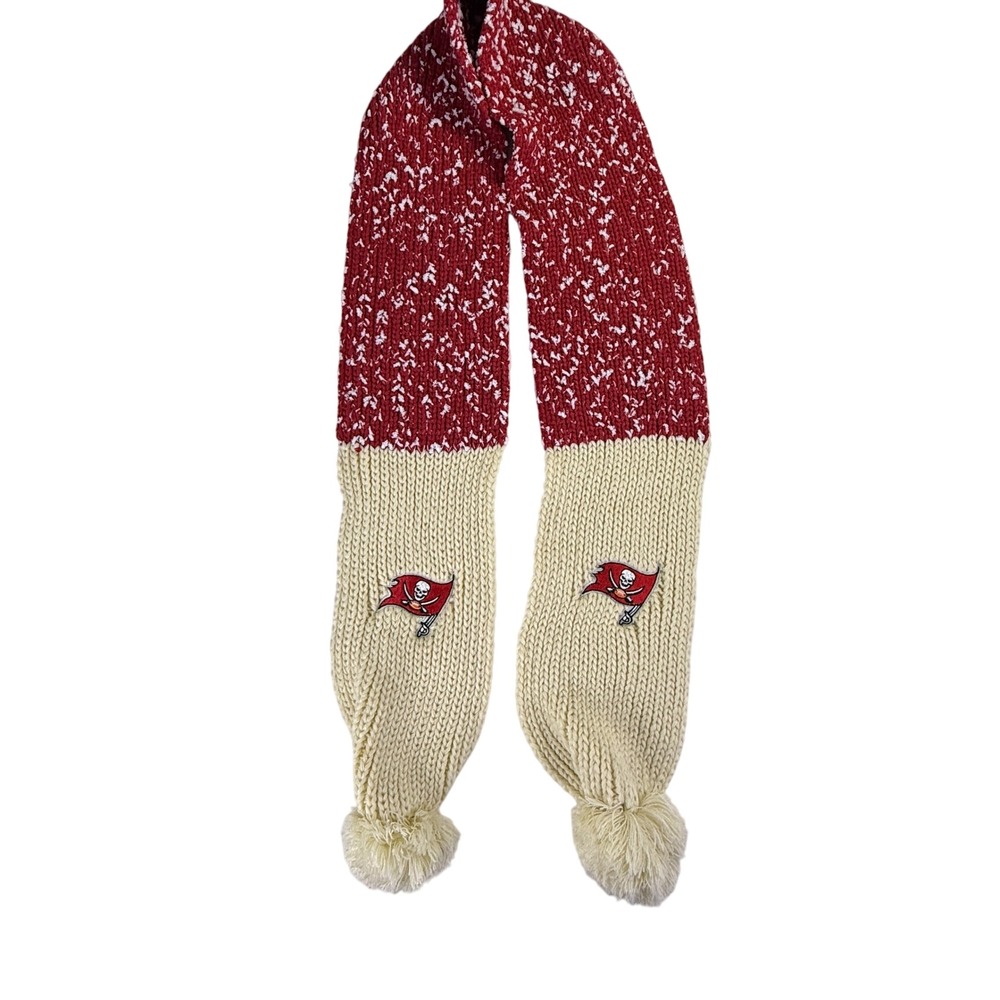 Tampa Bay Buccaneers NFL Team Scarf Red Cream Pom‎ Poms Knit Adult